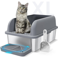 Suzzipaws enclosed stainless-steel litter box with lid delivers secure containment and easy cleanup.