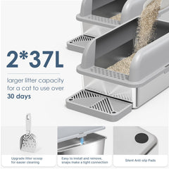 Suzzipaws stainless-steel litter box close-up highlighting non-stick surface for quick wipe-down