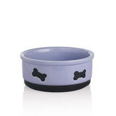 Sweejar bone-pattern dog bowl in purple highlighting cute design and 35oz capacity for medium dogs.