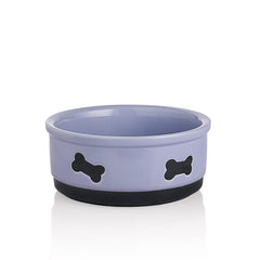 Sweejar bone-pattern dog bowl in purple highlighting cute design and 35oz capacity for medium dogs.