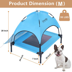 SweetBin dog cot with side shade provides UV protection on sunny beach trips.