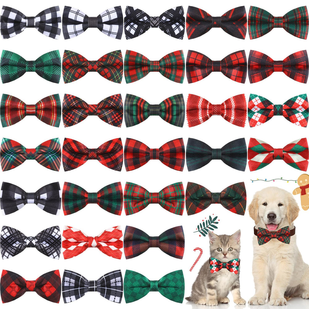 Sweetude 30-pcs fall plaid bow-ties collection on a dog for stylish everyday outfits