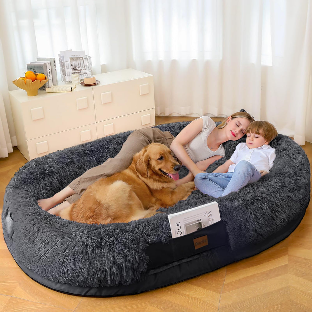 SWITTE human dog bed setup in living room for cozy bonding space.