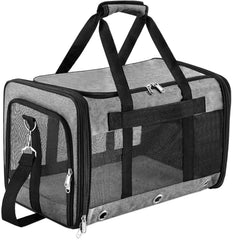 SWUVVI soft sided pet carrier top view shows breathable mesh for comfortable travel.