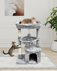 SYANDLVY cat tree basket lounger provides warm, sheltered resting in plush comfort