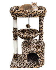 SYANDLVY leopard cat tree with perch and cradle for cozy indoor lounging