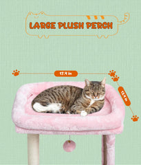 SYANDLVY pink cat tree with two dangling balls for interactive play