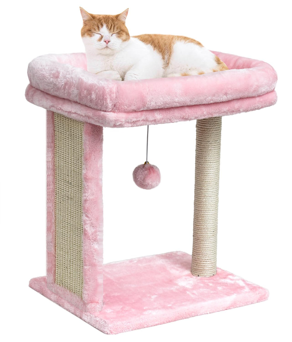 SYANDLVY small cat tree pink perch view showing plush lounge area and cozy design