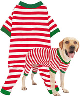 SyChien XL red and white striped dog Christmas pajamas for cozy warmth during winter walks.
