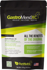 SynNutra Equine GastroMend XC bottle label promoting natural stomach health.