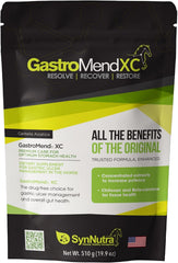 SynNutra Equine GastroMend XC bottle label promoting natural stomach health.