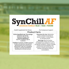 SynNutra Equine SynChill AF single-serve-pack for show-day administration.