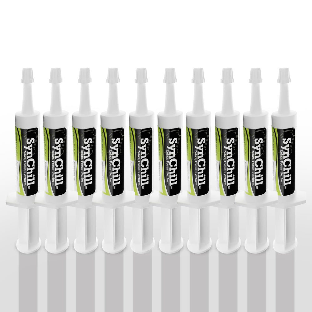 SynChill by SynNutra Equine: syringe dispense for quick, natural calm during training