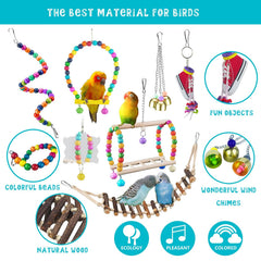 Sysmashing parrot swing with bells provides playful movement and auditory enrichment