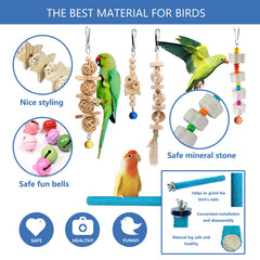 Sysmashing bird toys wind chimes image demonstrates gentle sounds for enrichment.
