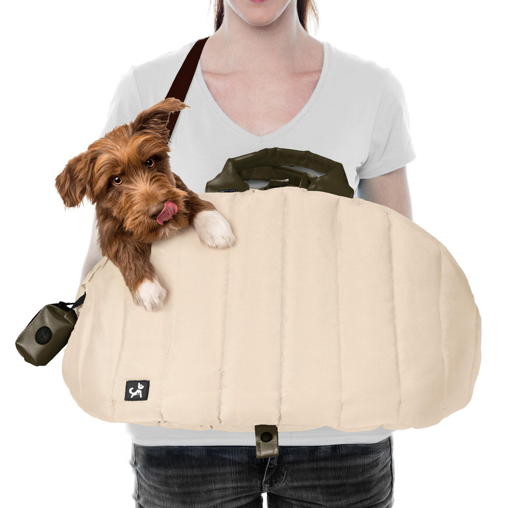 Sytopia dog bag carrier with detachable pouch for easy storage during outings and vet visits.