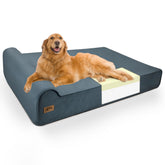 Sytopia XXL memory foam dog bed front view with blue-gray cover for large senior dogs