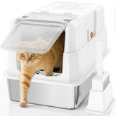 SZEE stainless steel litter box with front door open for easy scooping