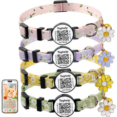 Taghelp cute flower cat collar with QR buckle for quick ID access if lost.