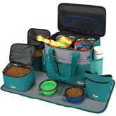TAIHOYIN dog travel bag in teal with side pocket for quick-access essentials