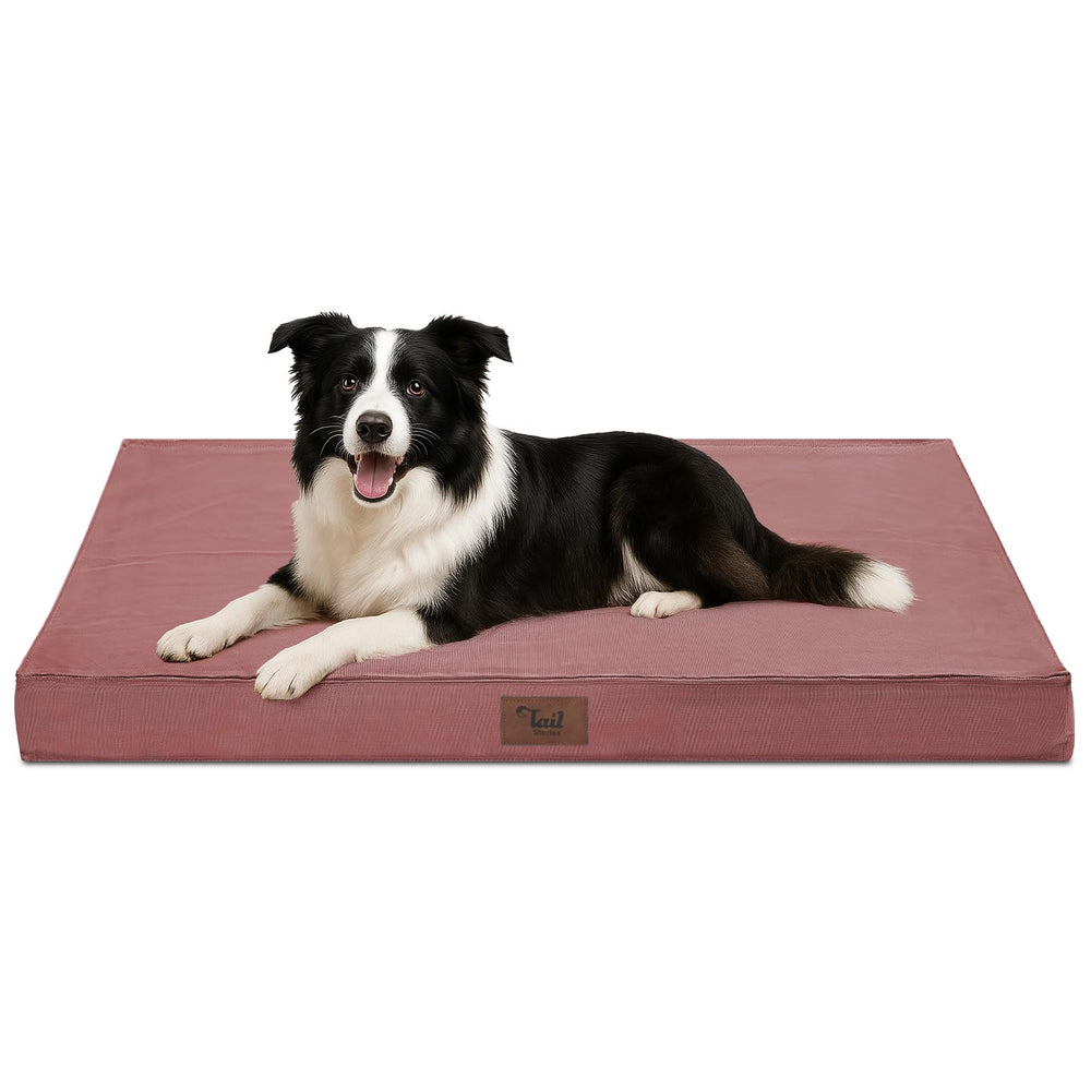 Tail Stories outdoor dog bed pink cover provides weather-ready comfort for outdoor naps.