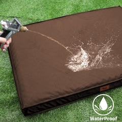 Tail Stories Outdoor Dog Bed with side handle ready for camping adventures.