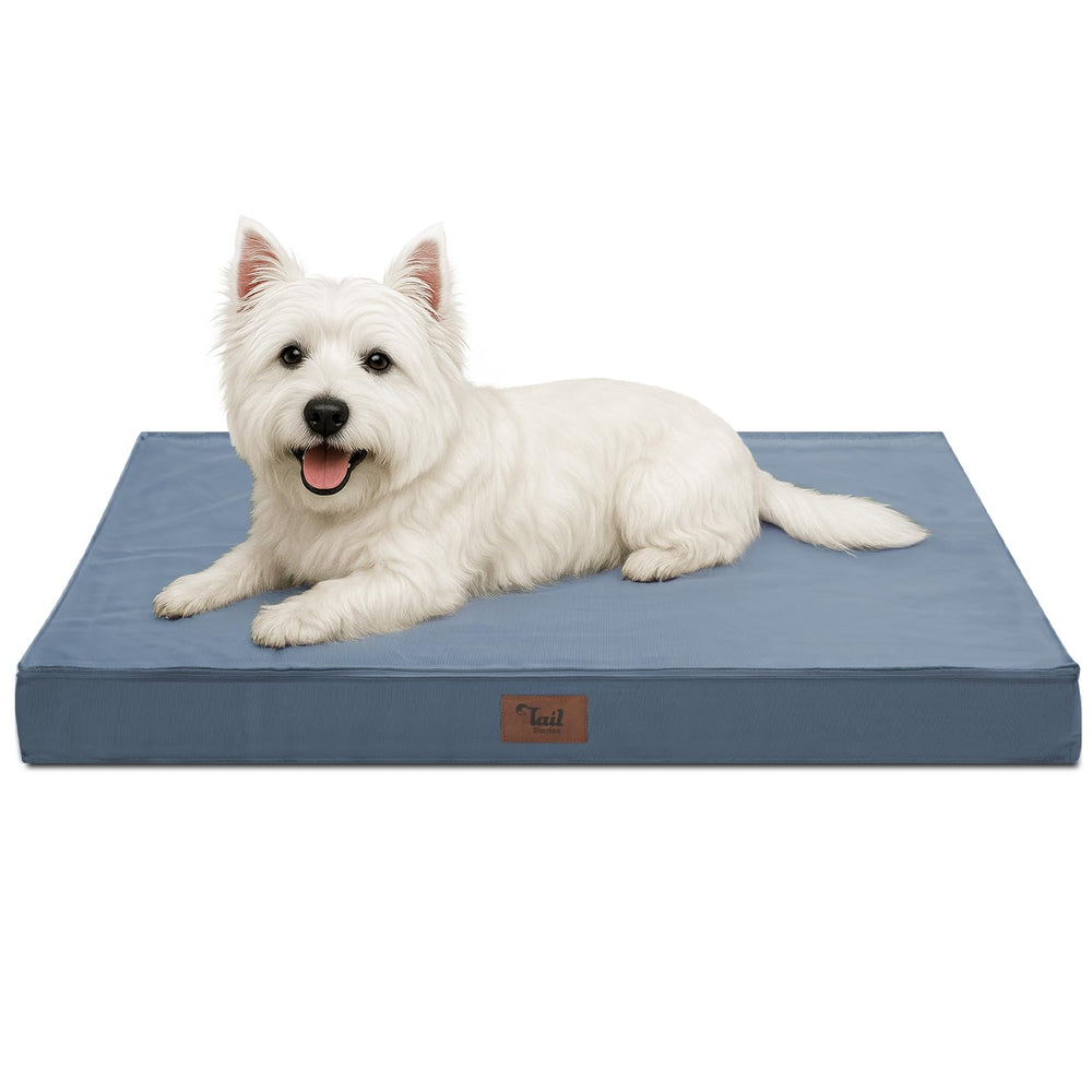 Tail Stories Outdoor Dog Bed side view demonstrates portable outdoor use for travel and camping.