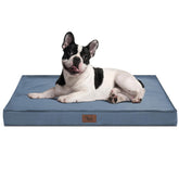 Tail Stories outdoor orthopedic bed blue foam close-up highlights supportive egg-crate foam for joint comfort