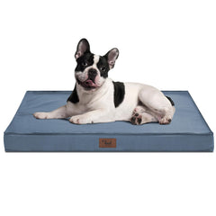 Tail Stories outdoor orthopedic bed blue foam close-up highlights supportive egg-crate foam for joint comfort