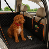 Tail treasures dog car seat cover with mesh window keeps pet hair contained on trips.