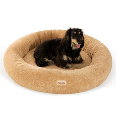 Tail&Tale self-warming donut bed top view highlighting calming circular design for anxious dogs