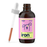 Taily AminoPets liquid iron bottle close-up highlighting easy-use formula for pets