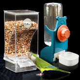 TAKORUY no mess automatic bird seed feeder keeps cage tidy during feeding.