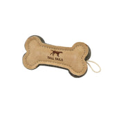 Tall Tails leather bone fetch toy 6in, side view, durable for regular fetch sessions.