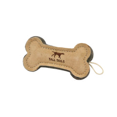 Tall Tails leather bone fetch toy 6in, side view, durable for regular fetch sessions.