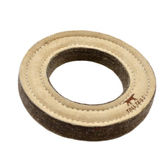 Tall Tails Ring Natural Leather Fetch Toy wool-felt layers close-up shows reinforced resilience