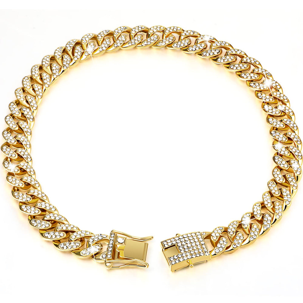 Collar de cadena dorada Tallew para perro con diamantes, paseo elegante