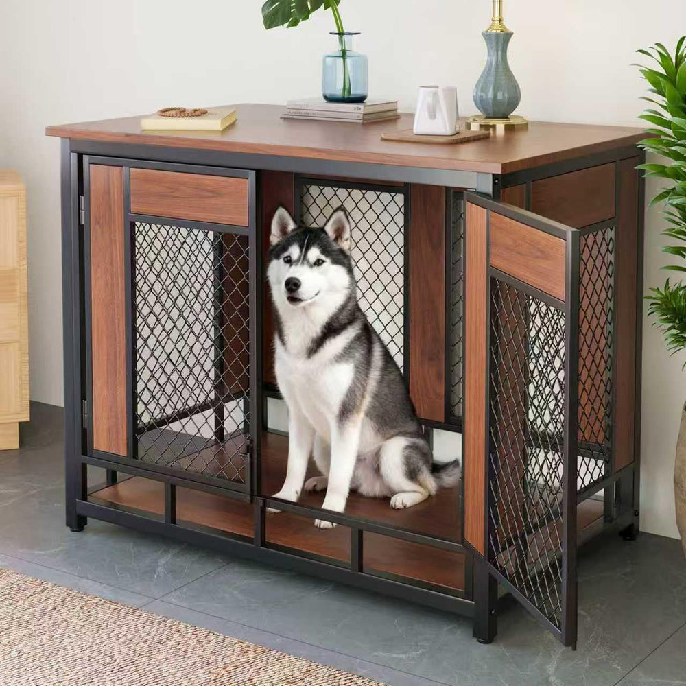 TALORFU dog crate furniture front view showing large interior for dogs to stand and stretch