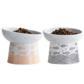 Tamaykim tilted-ceramic-elevated-cat-bowls shown in main view whisker-friendly feeding.