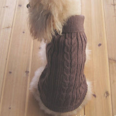 Tangpan turtleneck classic straw-rope sweater front view shows warm brown knit for dogs