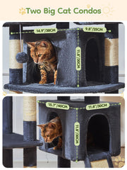 Taoqimiao 76-Inch Cat Tree XXL top perches provide secure elevated views.