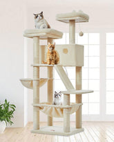 Taoqimiao cat tree 57.5-inch full view with multi-level play structure for climbing and lounging.
