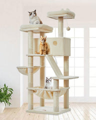 Taoqimiao cat tree 57.5-inch full view with multi-level play structure for climbing and lounging.