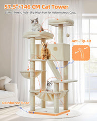 Taoqimiao cat tree 57.5-inch natural sisal posts for scratching and paw activity.