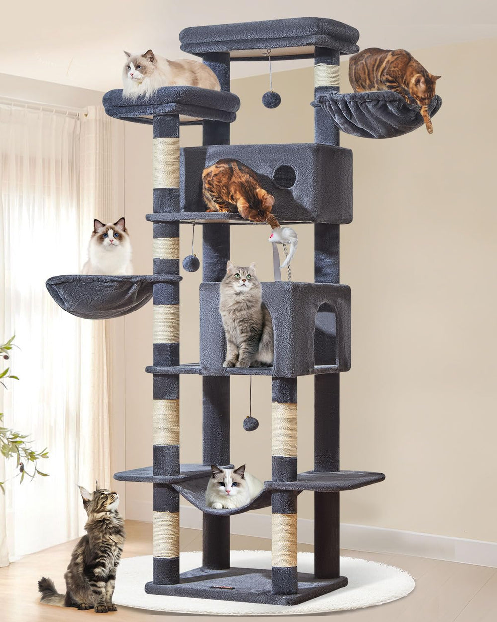 Taoqimiao cat tree anti-tilt base kept cats safe during climbs and jumps.