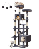 Taoqimiao cat-tree smoky-gray base stabilizes tall playtime.