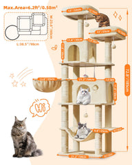 Taoqimiao 73-inch cat tree top condos for cozy lounging.