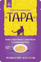 Tapa Tender Chicken Breast and Cheese Topper on dish boosts kibble appeal for picky cats