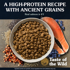 Taste of the Wild Ancient Stream kibble closeup shows 30 percent protein