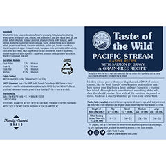 Taste of the Wild Pacific Stream salmon in gravy can provides savory texture appealing to dogs.